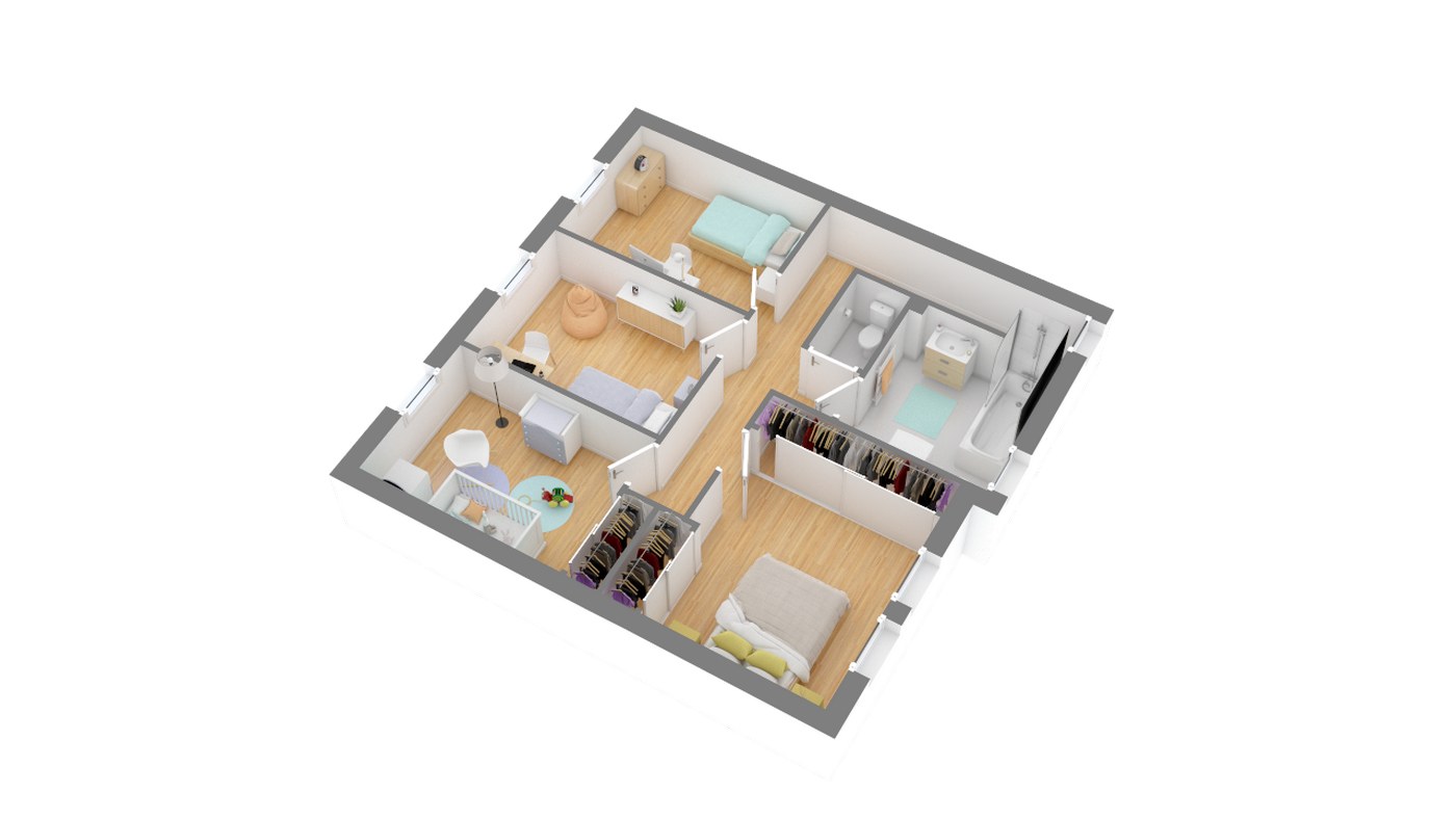 Maison et jardin plan Maison moderne contemporaine _SYLIA_115-g1-axo_etage